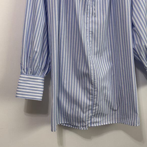 H&M Oversized Tie Detail Dress L Blue Stripe Cotton Long Sleeve Trendy Party NEW - Picture 4 of 10